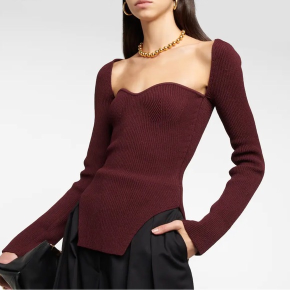 Khaite Maddy Knit Bustier Sweater, M, Merlot - Picture 2 of 9